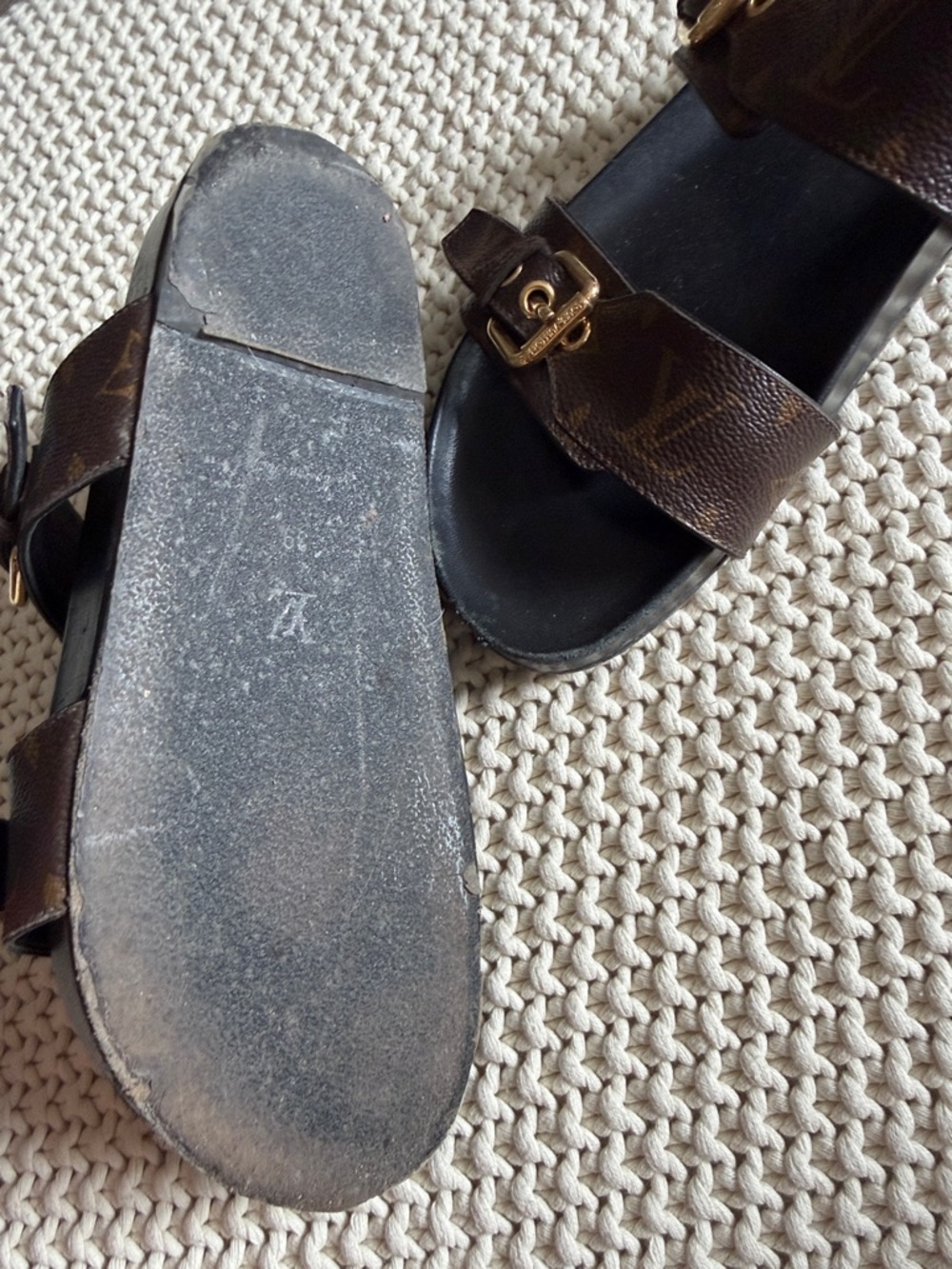 Louis Vuitton Bom Dia Brown Monogram Double-Strap Buckle Slide Sandals - Picture 7 of 7